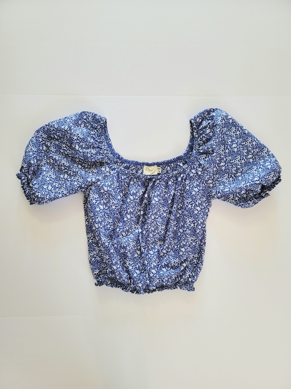 Nation Ltd. Smocked Blue Floral Rowena Peasant Blouse, Size S, Cottage Romantic - Picture 4 of 9